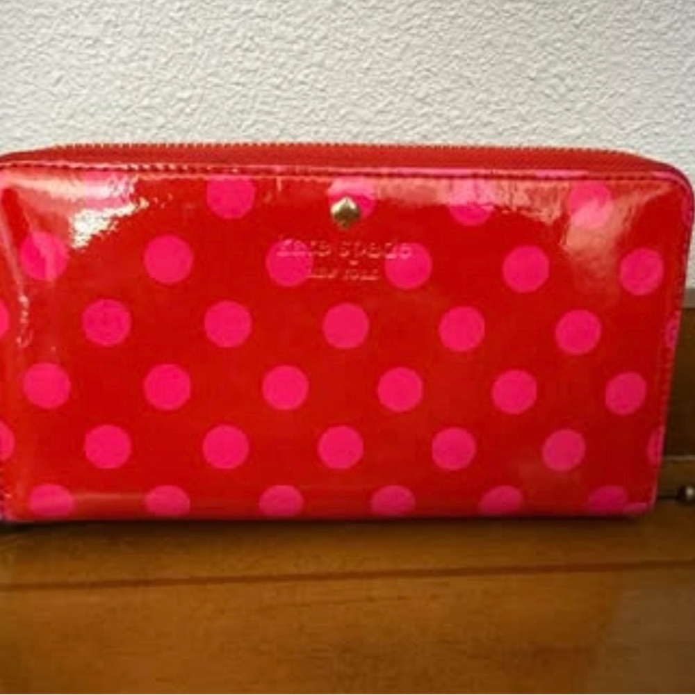 Kate Spade Cherry Red Wallet with Fuchsia Dots